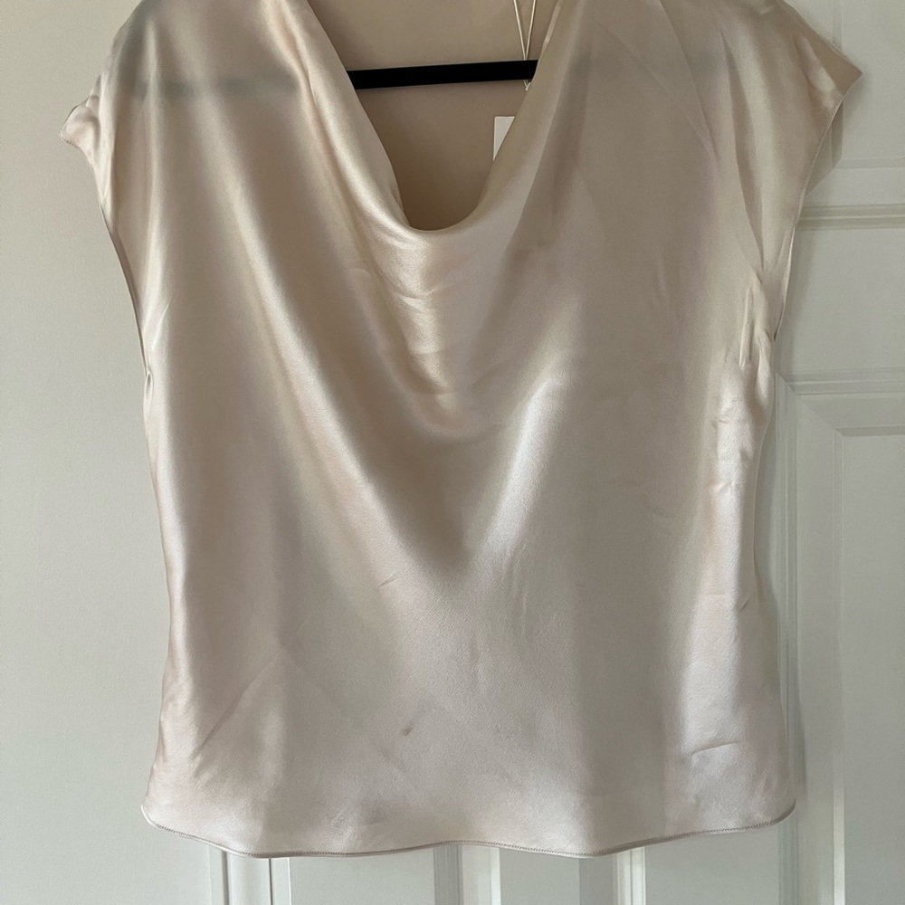 Champagne Vince Cowl Neck Cap Sleeve Silk Blouse